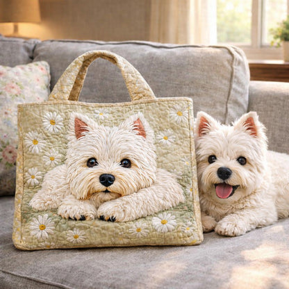 Westie Dog Daisies Quilted Tote