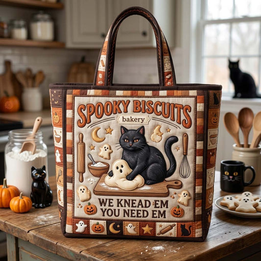 Black Cat Ghost Cookies Quilted Tote
