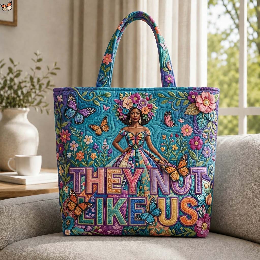 Butterfly Floral Portrait Quilted Tote