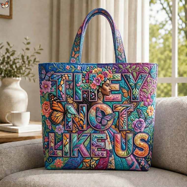 Butterflies Floral Portrait Quilted Tote