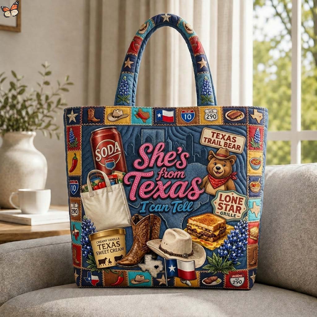 Texas Symbols Bear Quilted Tote