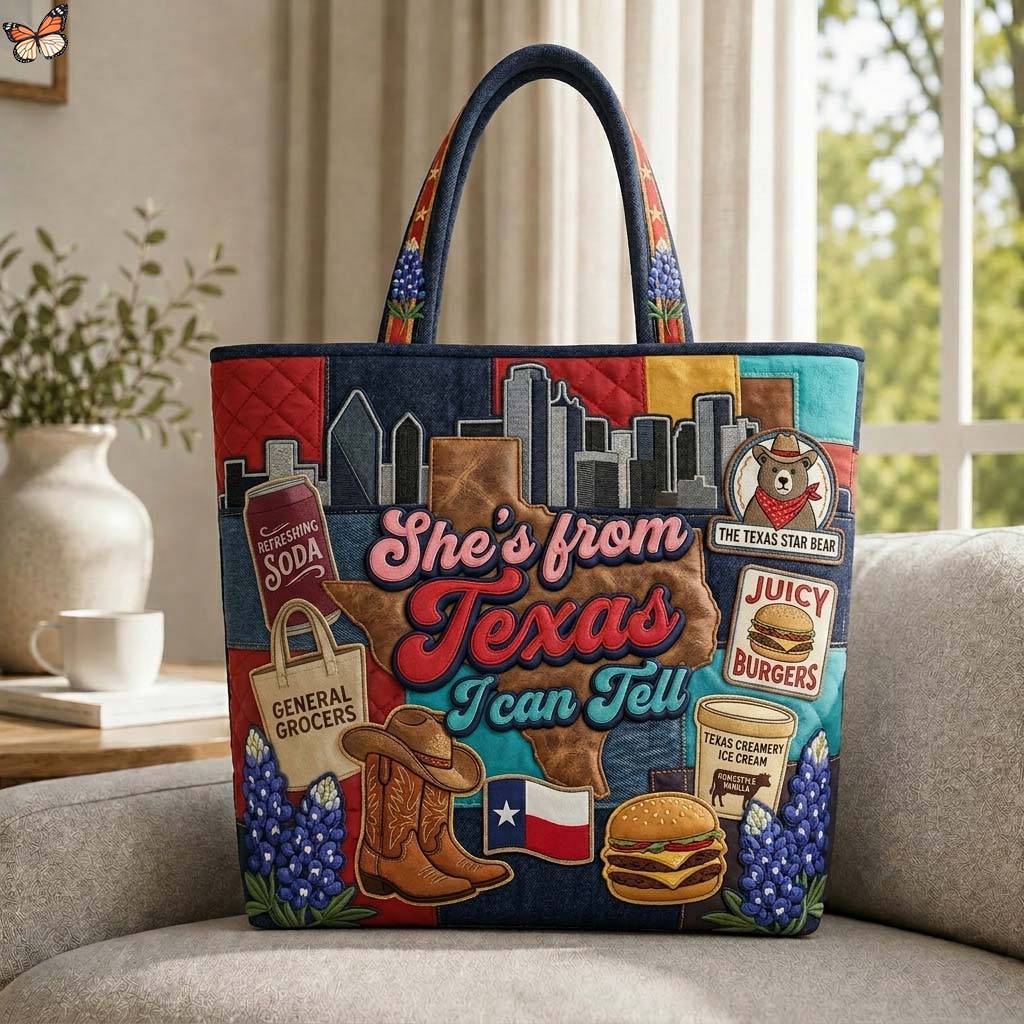 Texas Map Icons Quilted Tote