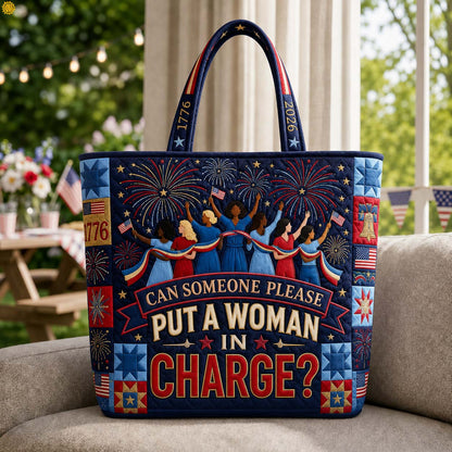 Patriotic Women Fireworks Quilted Tote