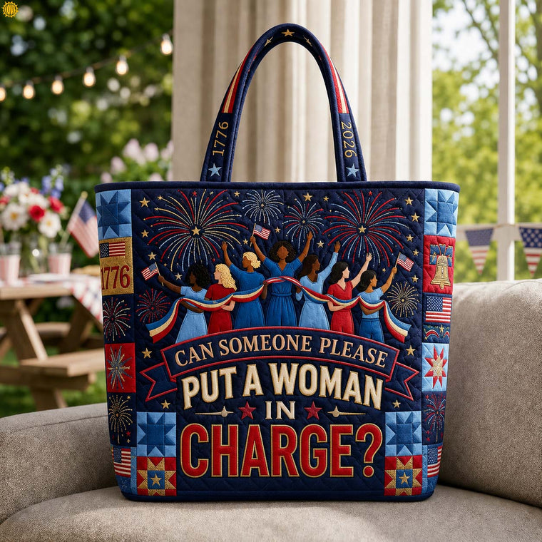 Patriotic Women Fireworks Quilted Tote