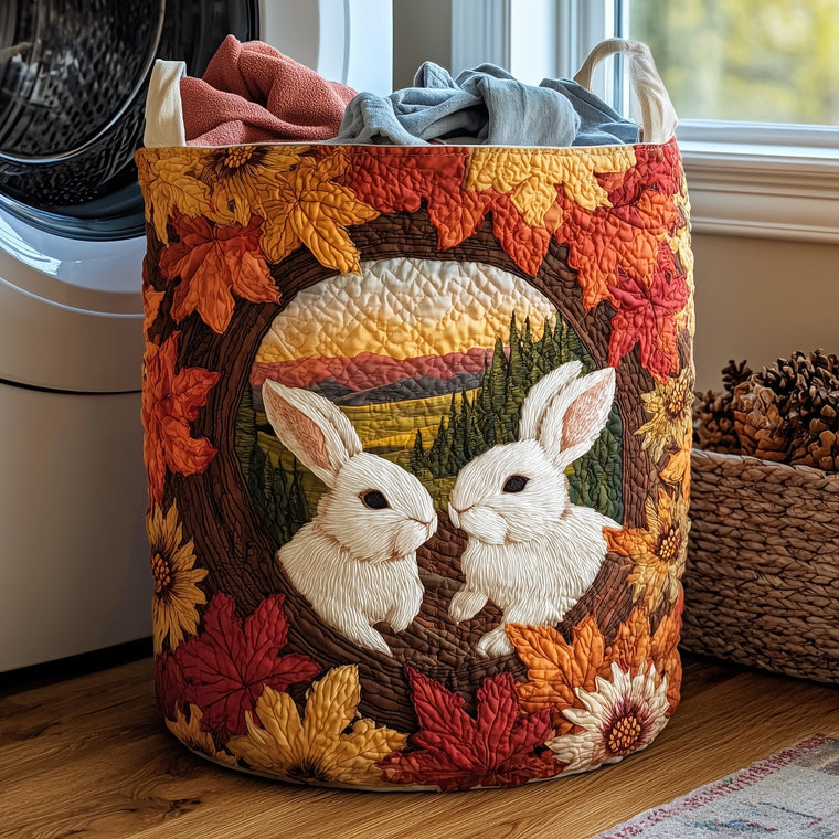 The Autumn Rabbit Love Quilted Laundry Basket Tote