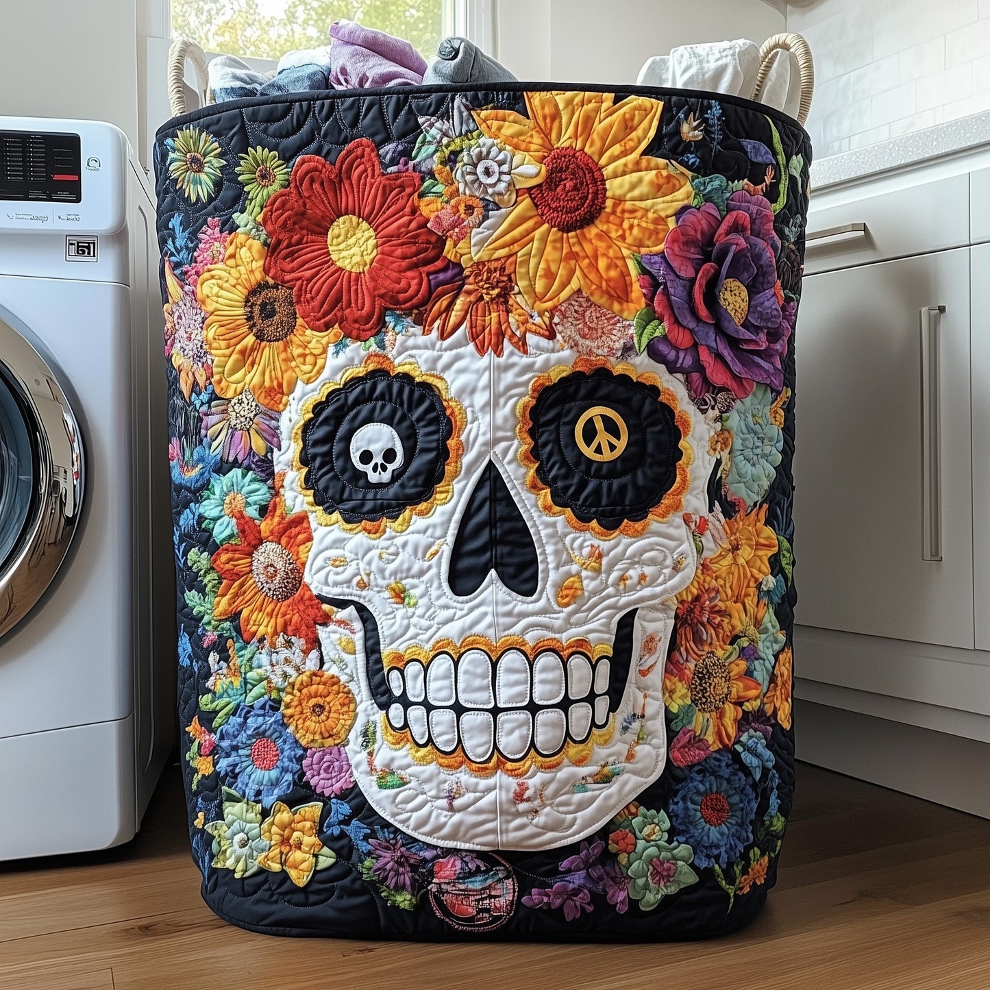 Skull In Bloom Quilted Tote