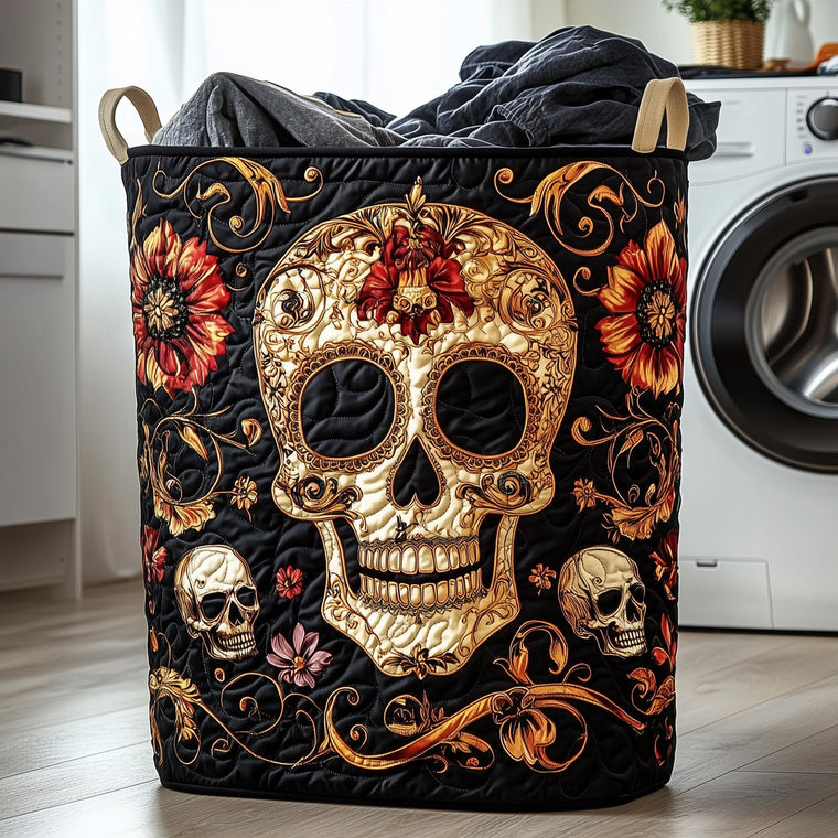 Elegant Golden Skull Quilted Tote