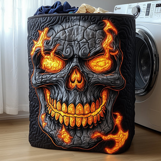 The Skull On Fire Quilted Laundry Basket Tote