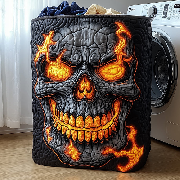 The Skull On Fire Quilted Laundry Basket Tote