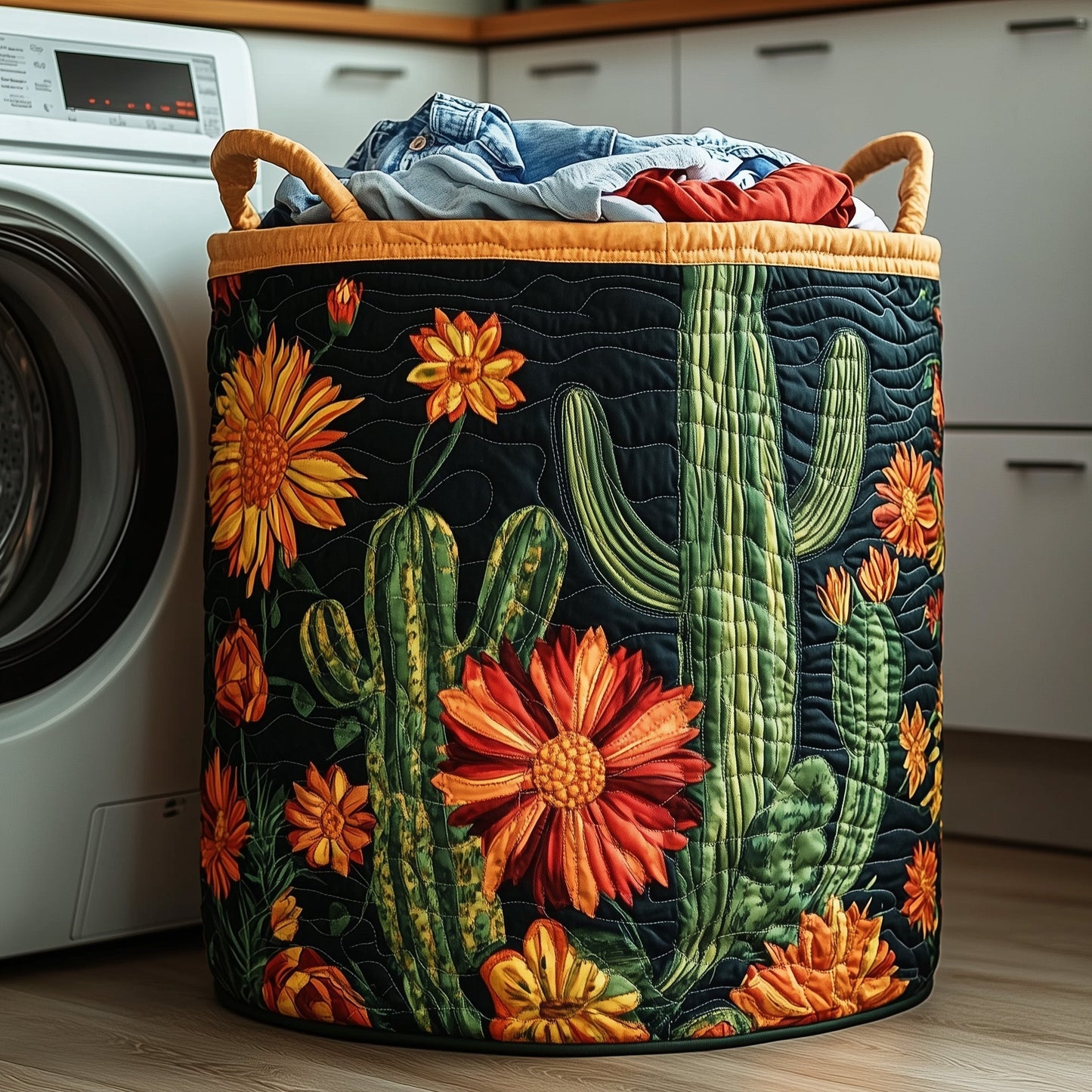 The Cactus Heaven Quilted Laundry Basket Tote 0067