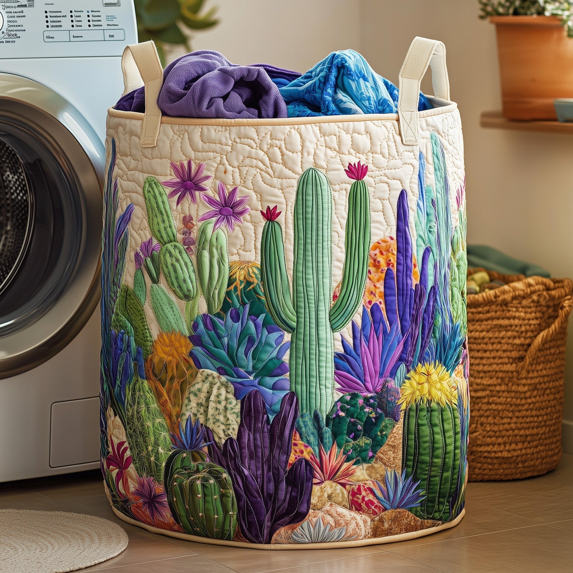 The Cactus Heaven Quilted Laundry Basket Tote 0069
