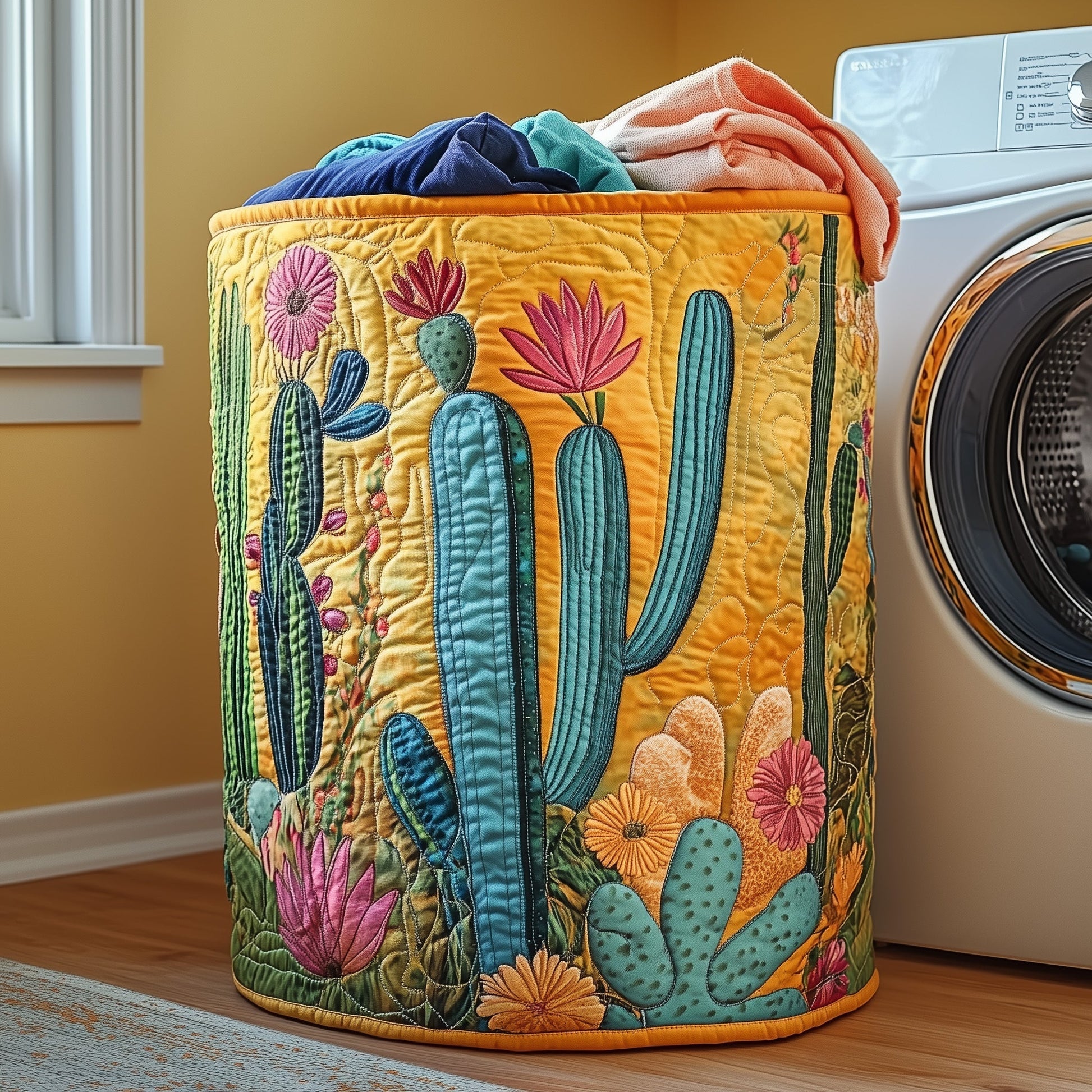 The Cactus Heaven Quilted Laundry Basket Tote 0071