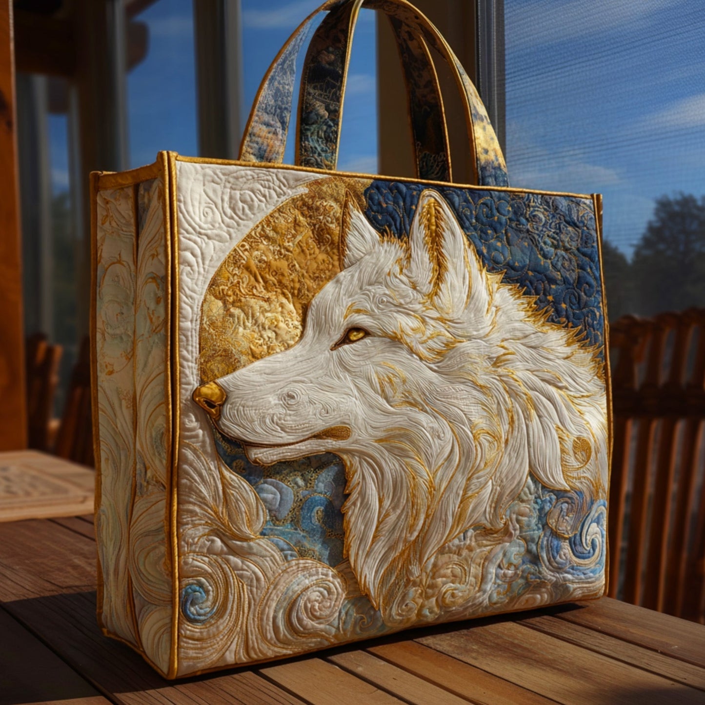 Everyday Wolf Portrait Quilted Tote