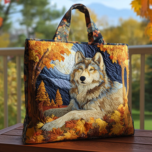 Wolf Autumn Leaves Quilted Tote