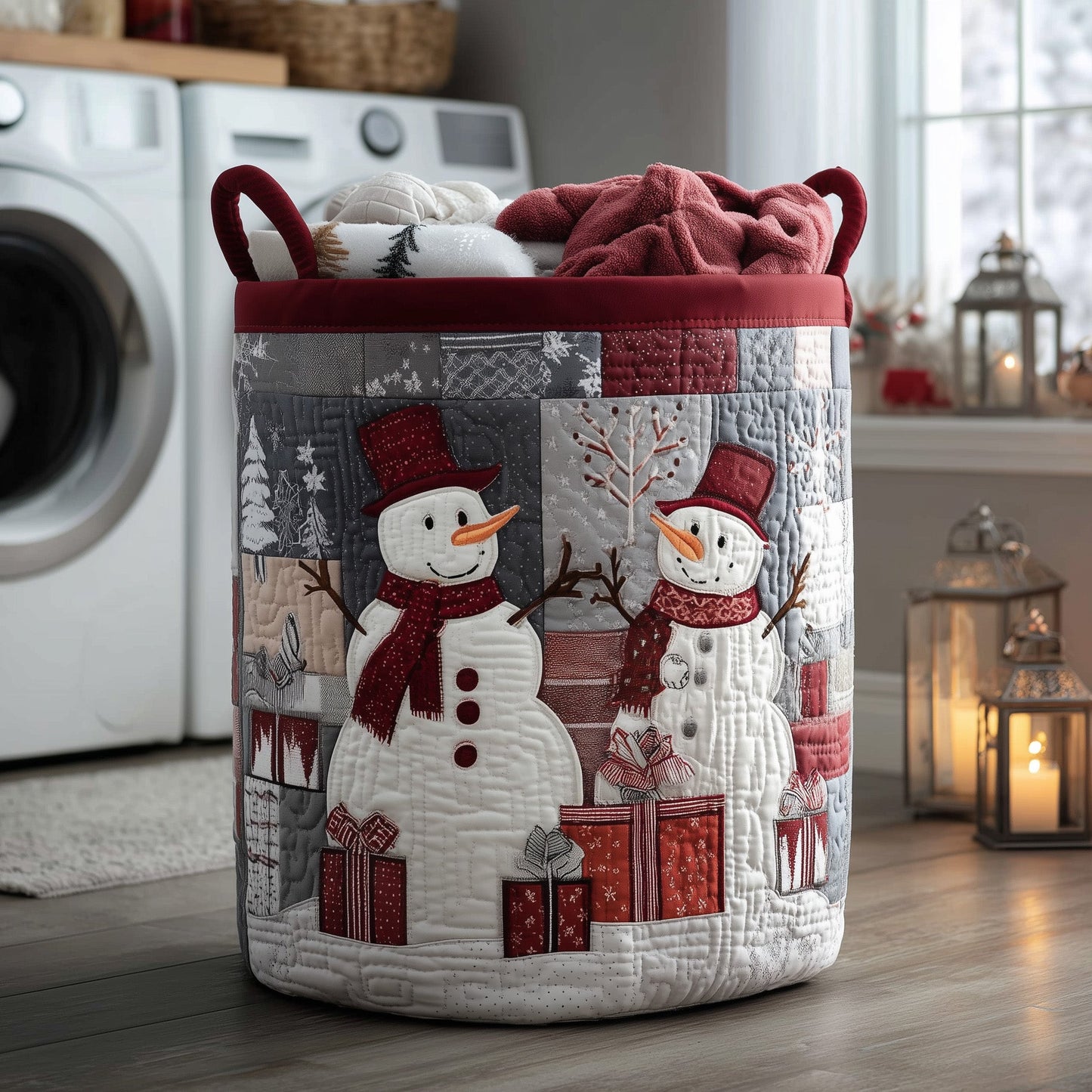 Festive Snowman Laundry Tote Bag