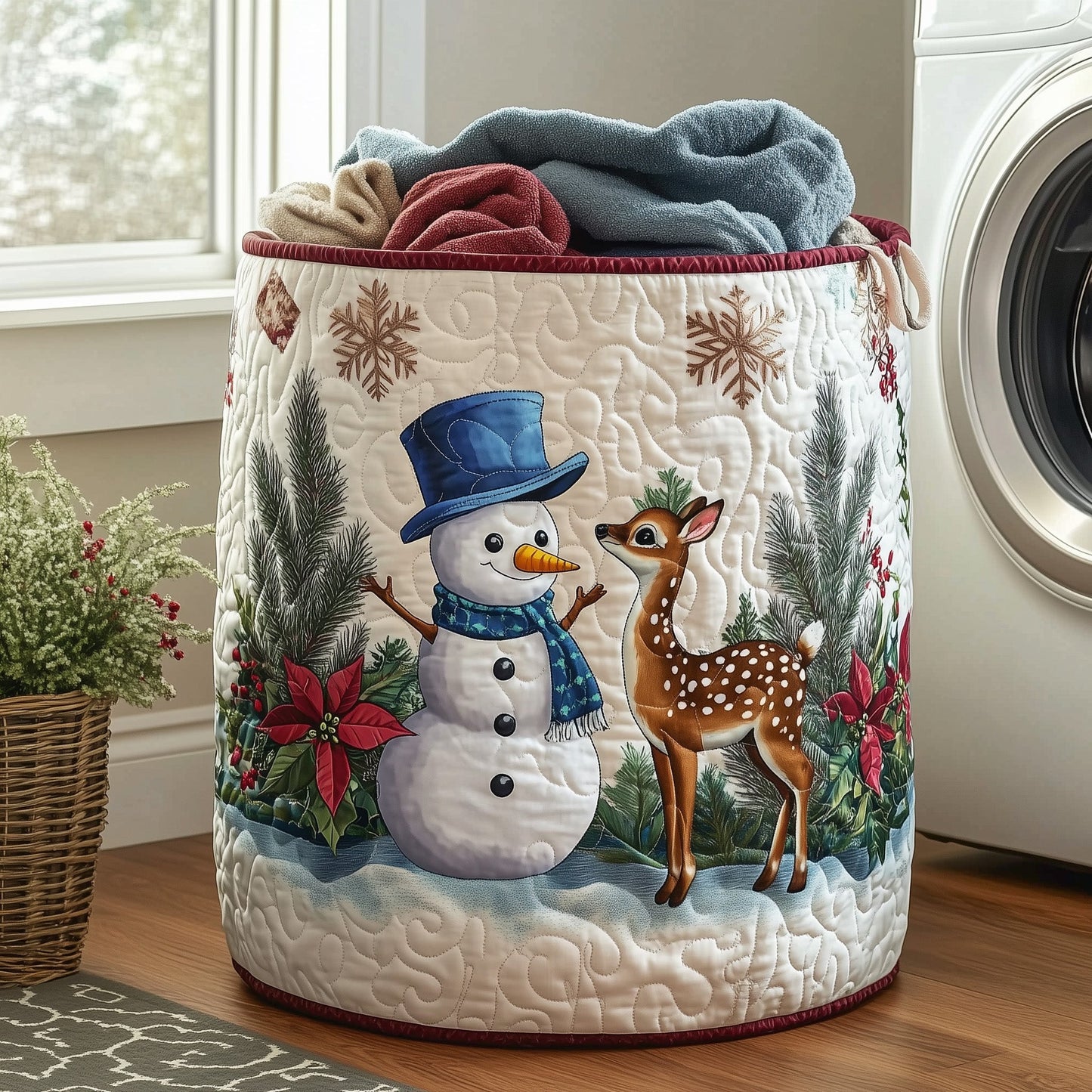 The Festive Snowman Quilted Laundry Basket Tote 0133