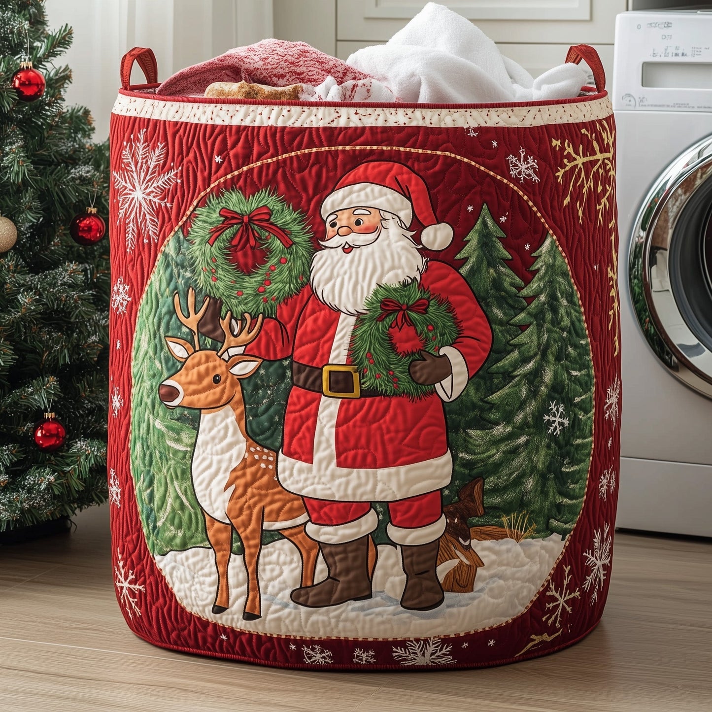 Cheerful Santa Laundry Quilted Tote