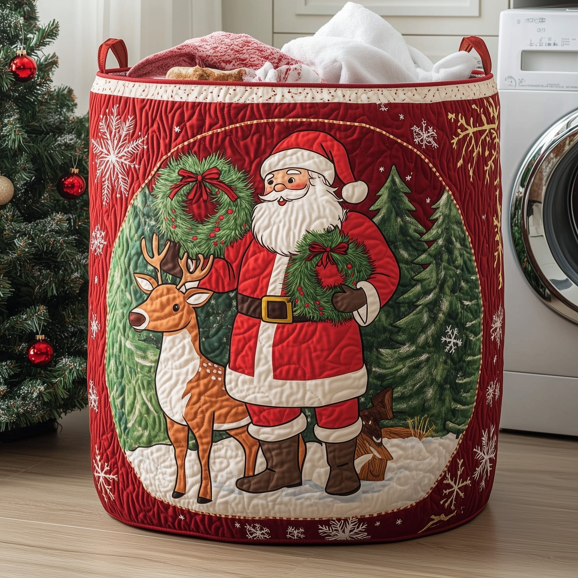 Cheerful Santa Laundry Quilted Tote