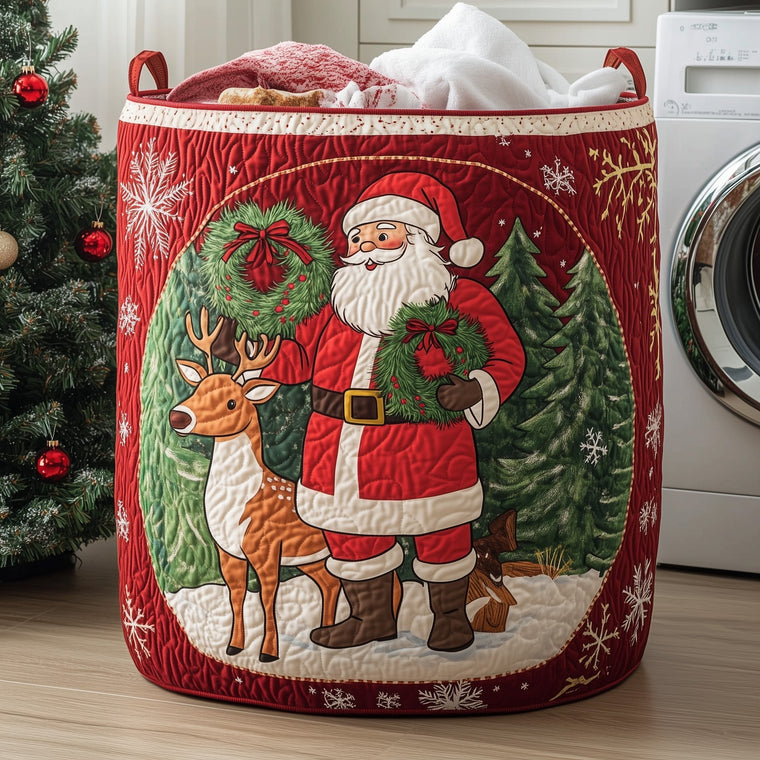 Cheerful Santa Laundry Quilted Tote