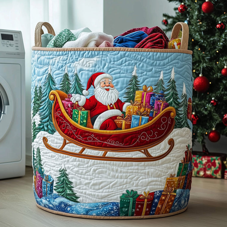 The Cheerful Santa Quilted Laundry Basket Tote 0137