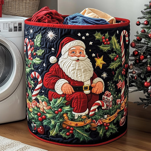The Santa Holiday Cheer Quilted Laundry Basket Tote