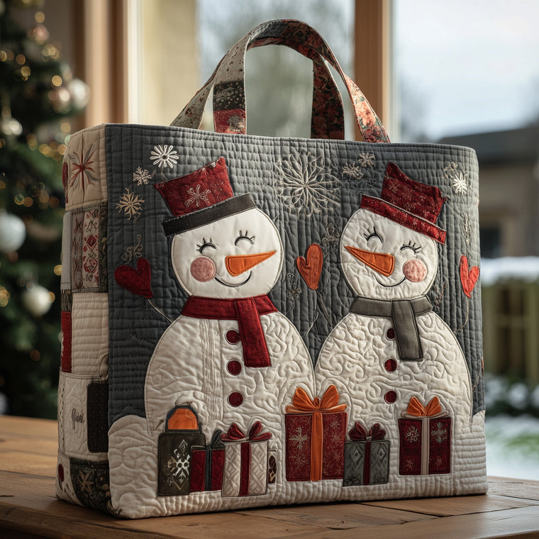 Snowman Winter Gifts Quilted Tote
