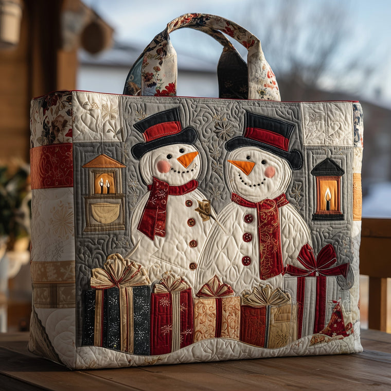 Snowman Holiday Scene Quilted Tote