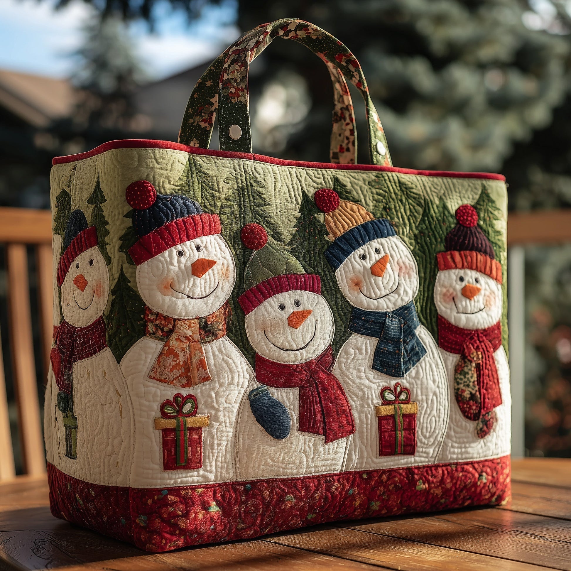 Everyday Snowmen Hats Quilted Tote