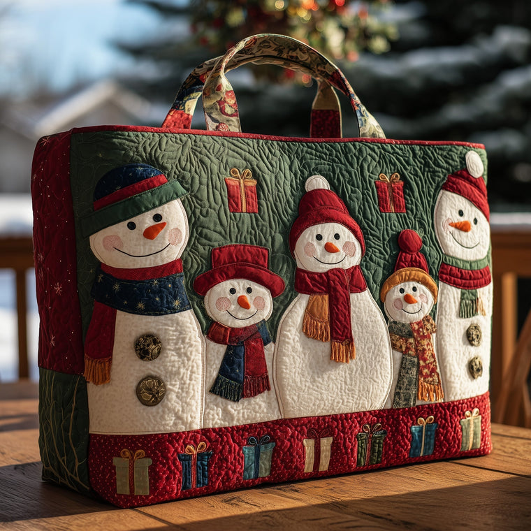 Snowmen Christmas Gifts Quilted Tote
