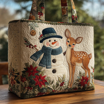 Everyday Snowman Deer Quilted Tote