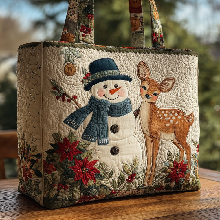 Everyday Snowman Deer Quilted Tote