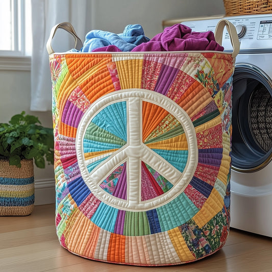The Hippe Peace Sign Quilted Laundry Basket Tote