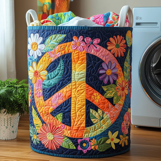 The Hippe Peace Sign Quilted Laundry Basket Tote