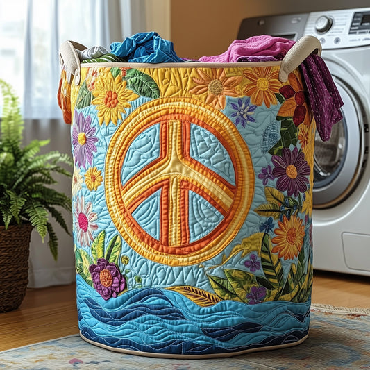 The Hippe Peace Sign Quilted Laundry Basket Tote
