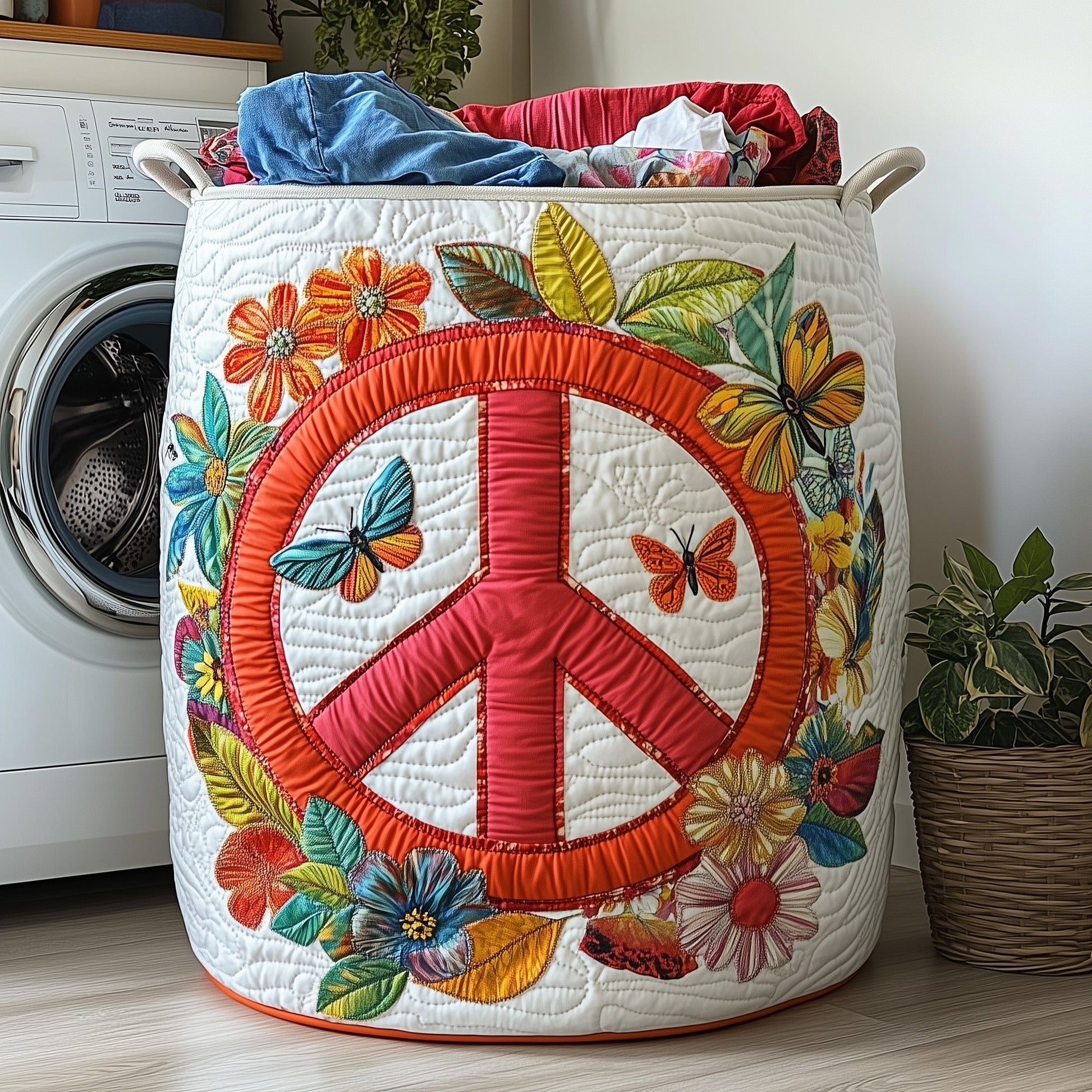 The Hippe Peace Sign Quilted Laundry Basket Tote