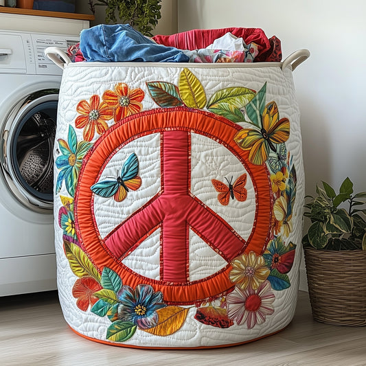 The Hippe Peace Sign Quilted Laundry Basket Tote