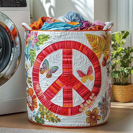 The Hippe Peace Sign Quilted Laundry Basket Tote