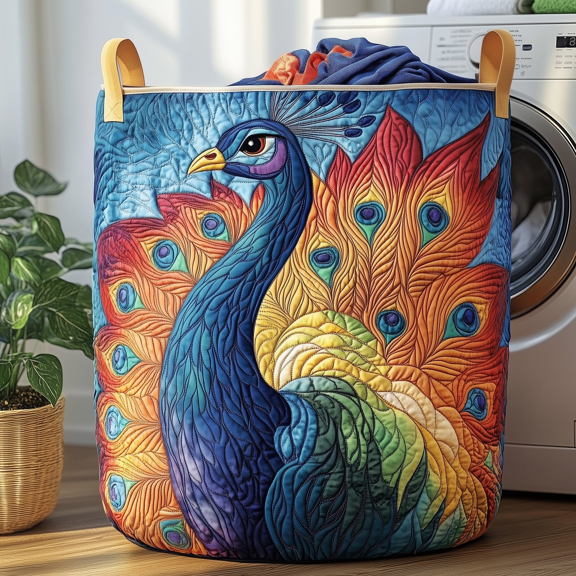 The Elegant Peacock Quilted Laundry Basket Tote 0178