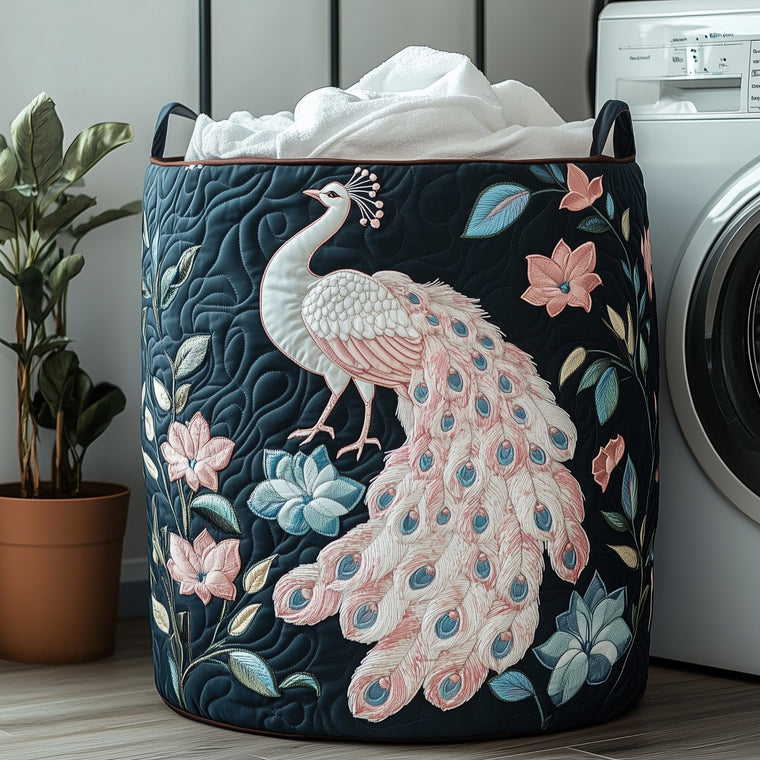 The Elegant Peacock Quilted Laundry Basket Tote 0180