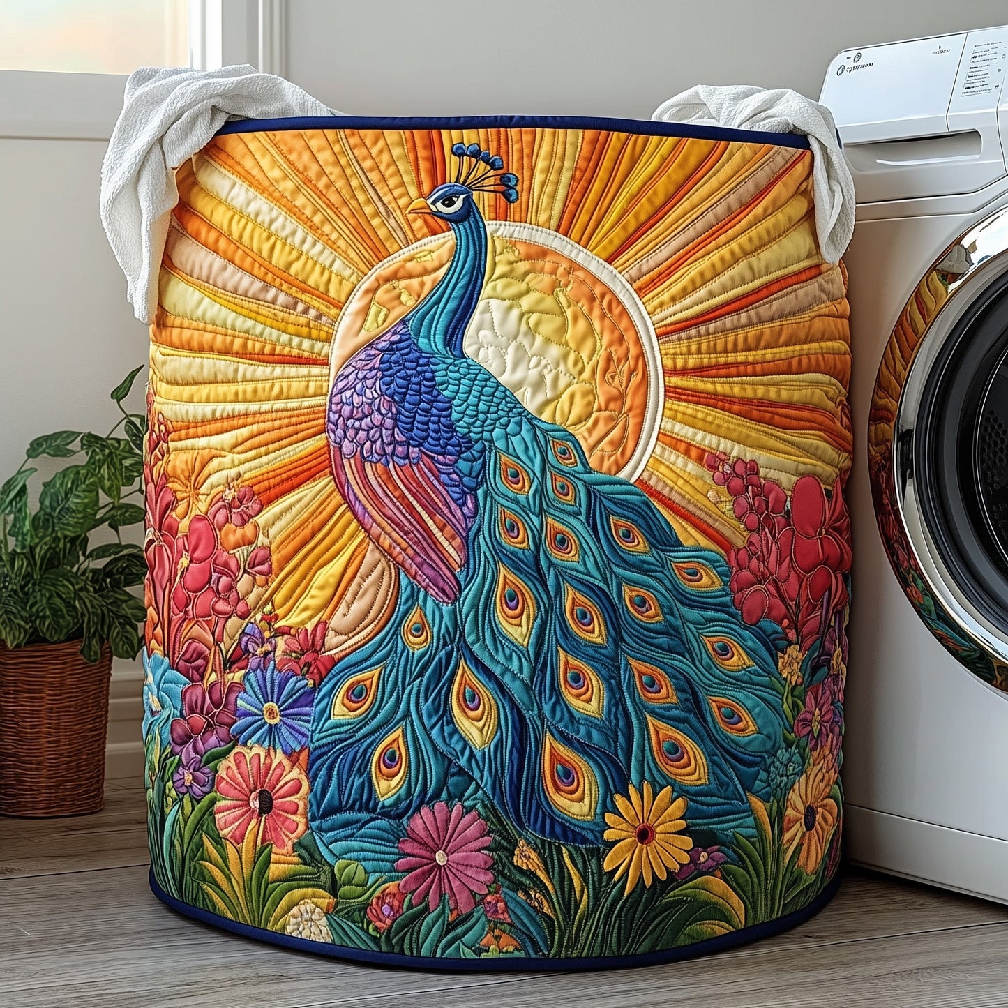 The Elegant Peacock Quilted Laundry Basket Tote 0181