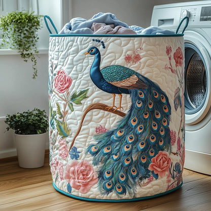 The Elegant Peacock Quilted Laundry Basket Tote 0182