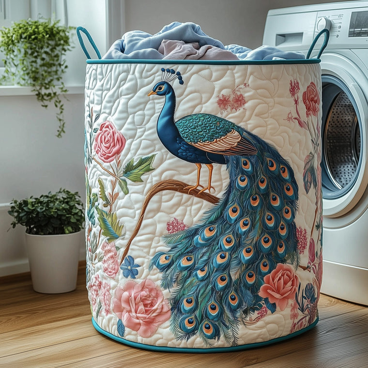 The Elegant Peacock Quilted Laundry Basket Tote 0182