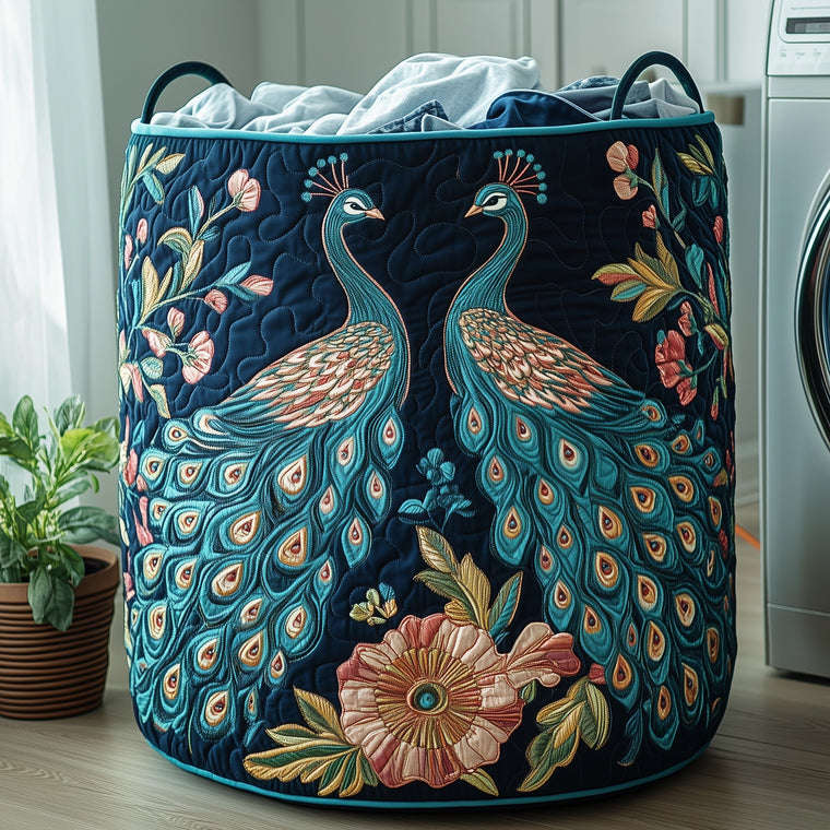 The Elegant Peacock Quilted Laundry Basket Tote 0183