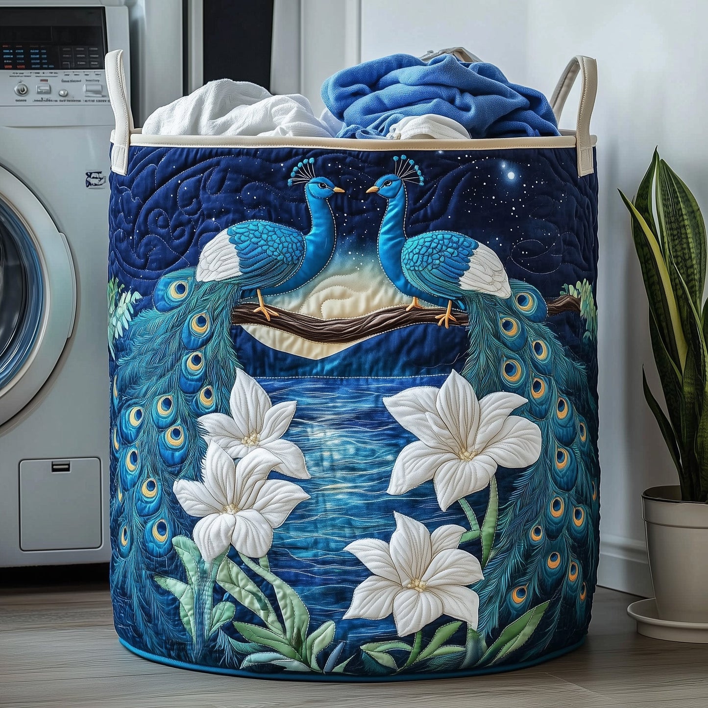 The Elegant Peacock Quilted Laundry Basket Tote 0185