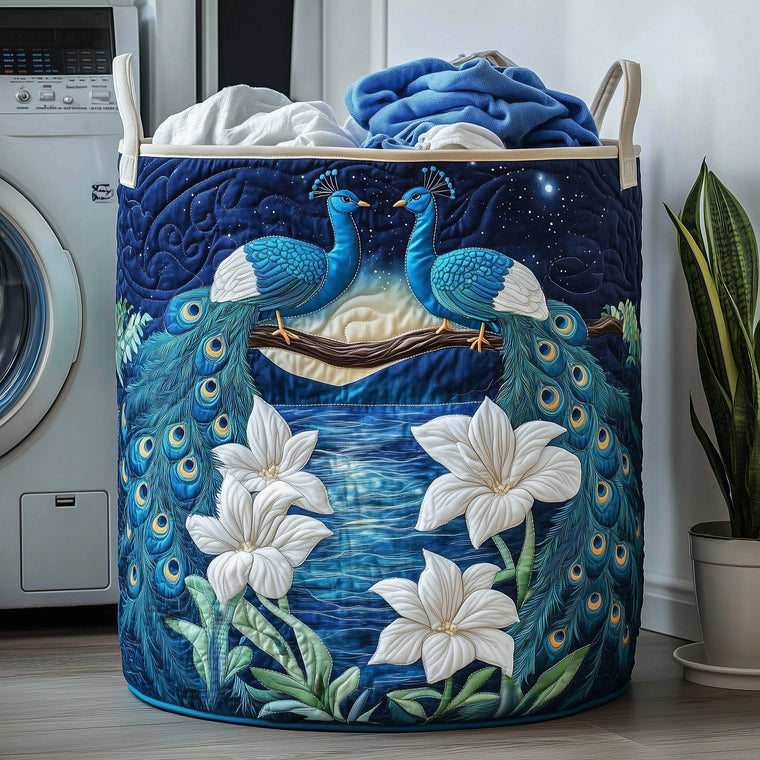 The Elegant Peacock Quilted Laundry Basket Tote 0185