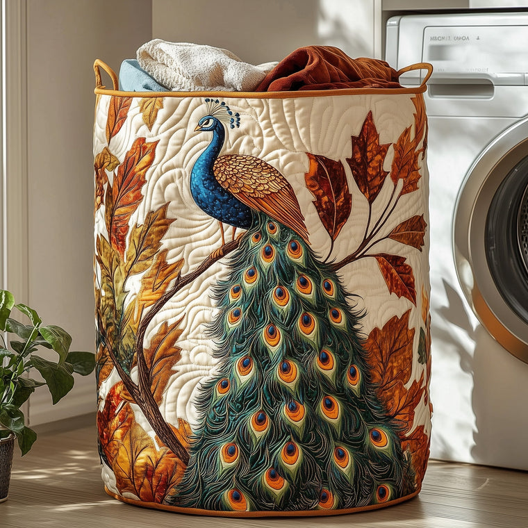 The Elegant Peacock Quilted Laundry Basket Tote 0186
