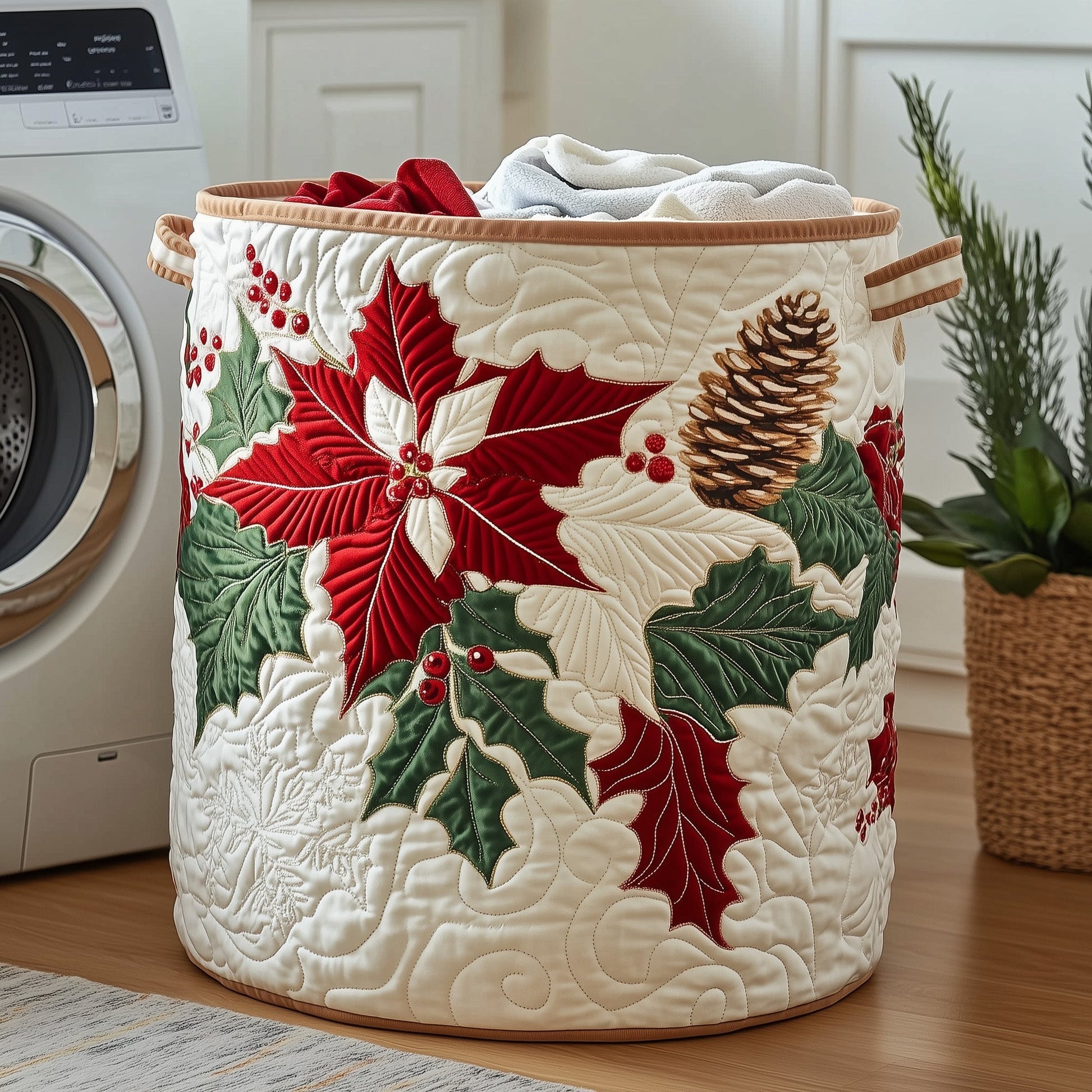 Poinsettia Spirit Laundry Quilted Tote