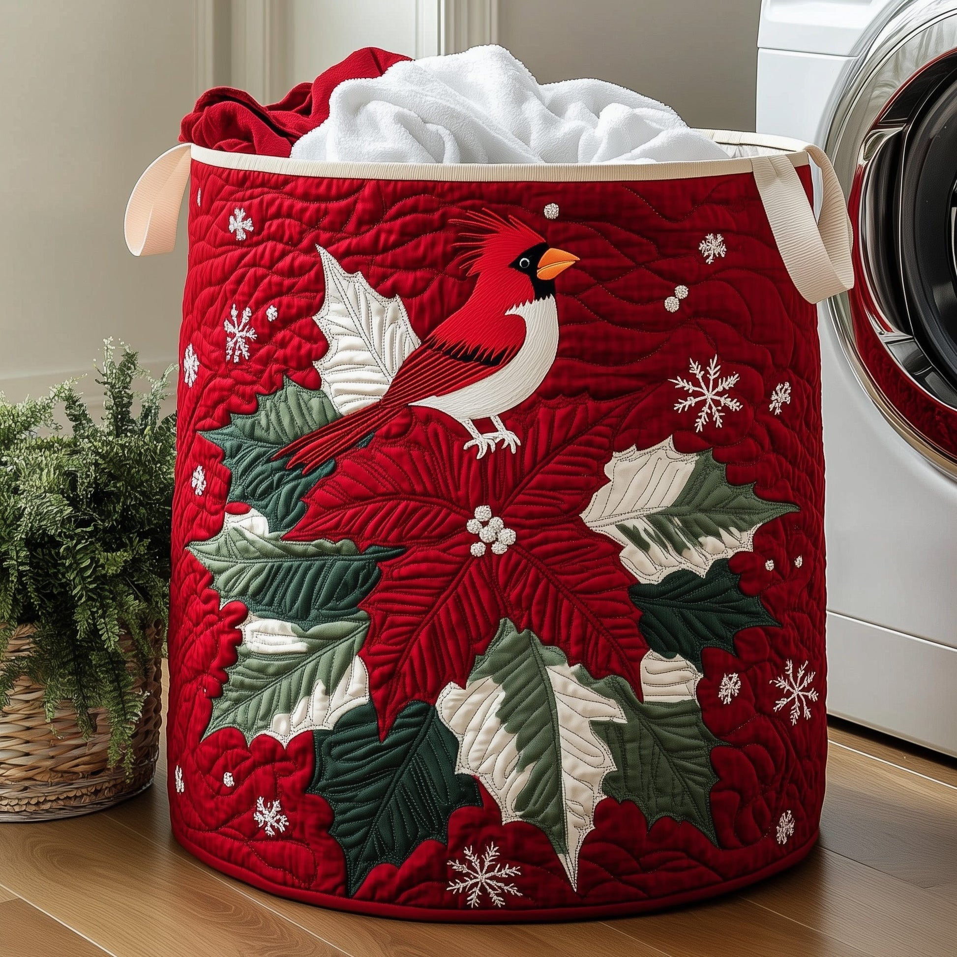 Poinsettia Cardinal Laundry Quilted Tote