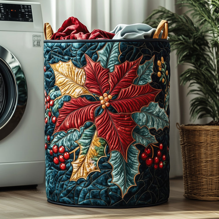 Poinsettia Charm Laundry Quilted Tote