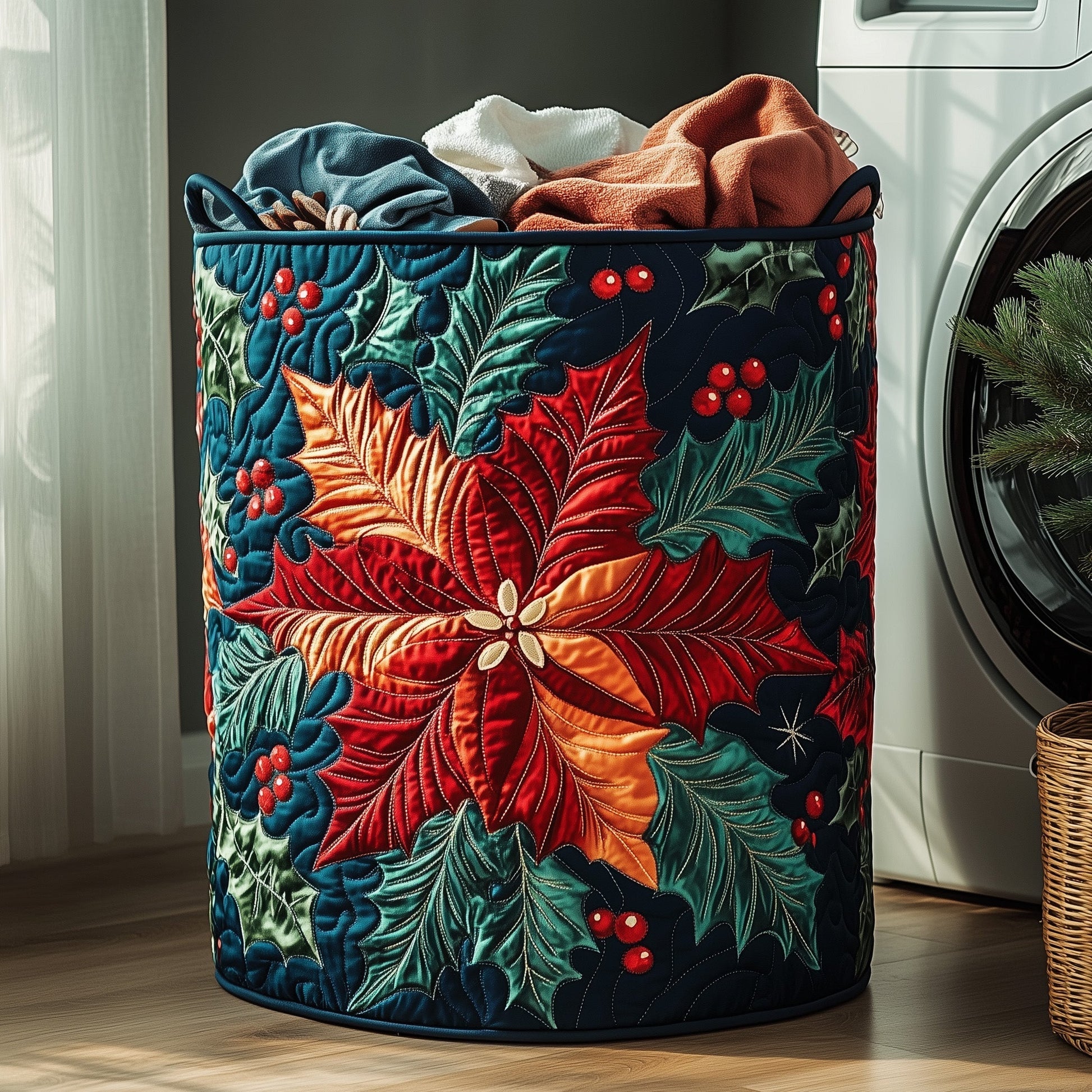 Poinsettia Charm Laundry Tote Bag